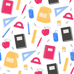 School Days Seamless Pattern with school supplies