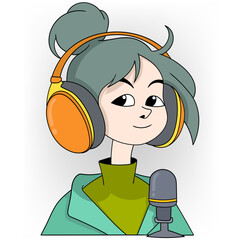 Music Listener with Headphones and Microphone Illustration