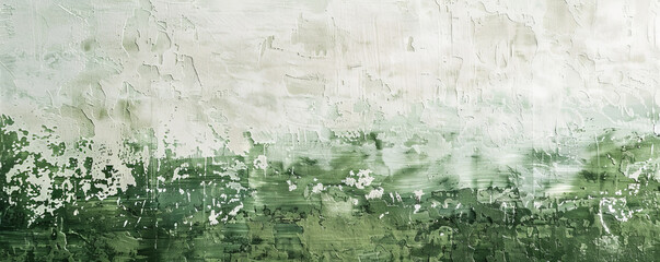 Fototapeta premium A textured wall background with abstract designs in shades of green and white, evoking a sense of freshness and calm.