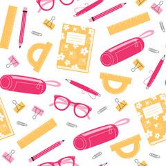School Days Seamless Pattern with school supplies