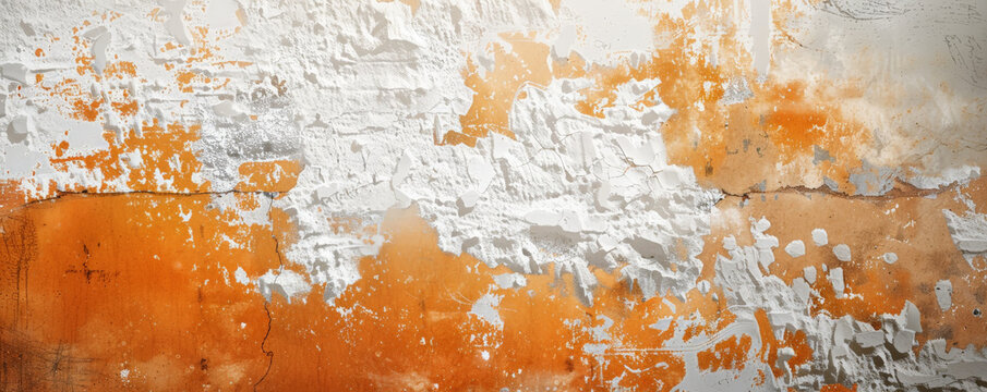 A textured wall background with abstract designs in shades of orange and white, evoking a sense of warmth and simplicity.