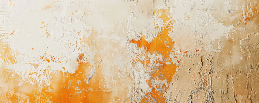 A textured wall background with abstract designs in shades of orange and white, evoking a sense of warmth and simplicity.