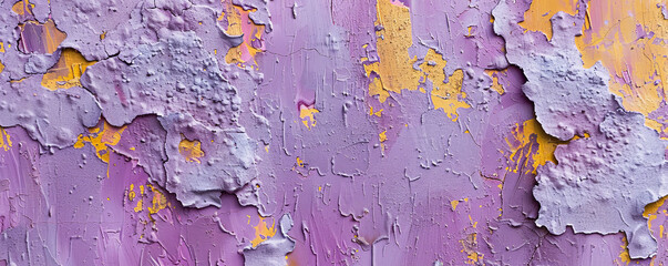 A textured wall background with abstract shapes in shades of purple and yellow, giving a vibrant and playful feel.