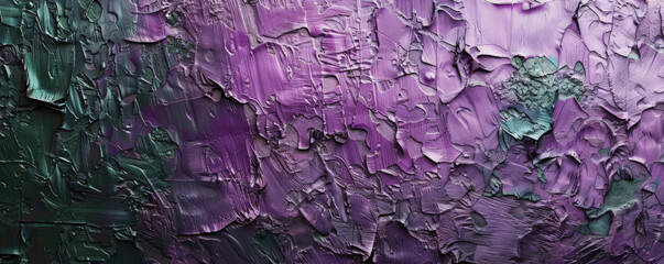 Obraz premium A textured wall background with abstract shapes in shades of purple and green, giving a modern and artistic feel.