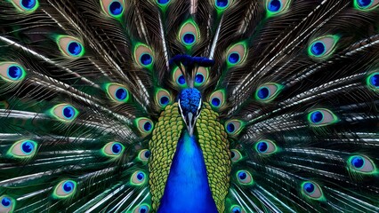 Obraz premium Majestic Peacock Displaying Vibrant Plumage