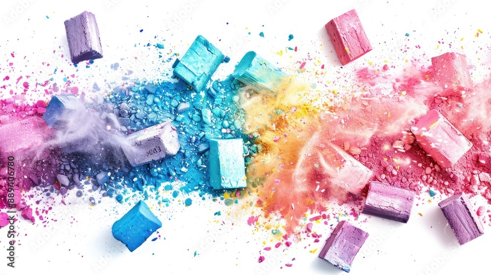 Poster A close-up shot of colorful powders on a white surface, ideal for use in design and art projects