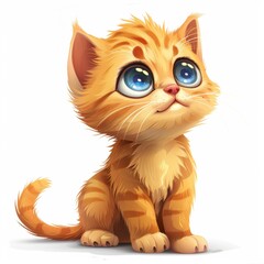 A cute kitten, pet element, cartoon drawing, fluffy fur, isolated on white background