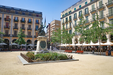 Girona, Spain - 18 July, 2024: Independence Square in Girona, Catalonia