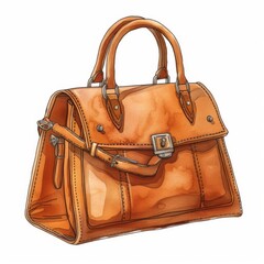 A stylish handbag, fashion element, realistic drawing, leather texture, isolated on white background
