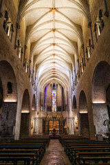 Fototapeta premium Girona, Spain - 18 July, 2024: Central nave in Basilica of Saint Felix, Girona, Catalonia