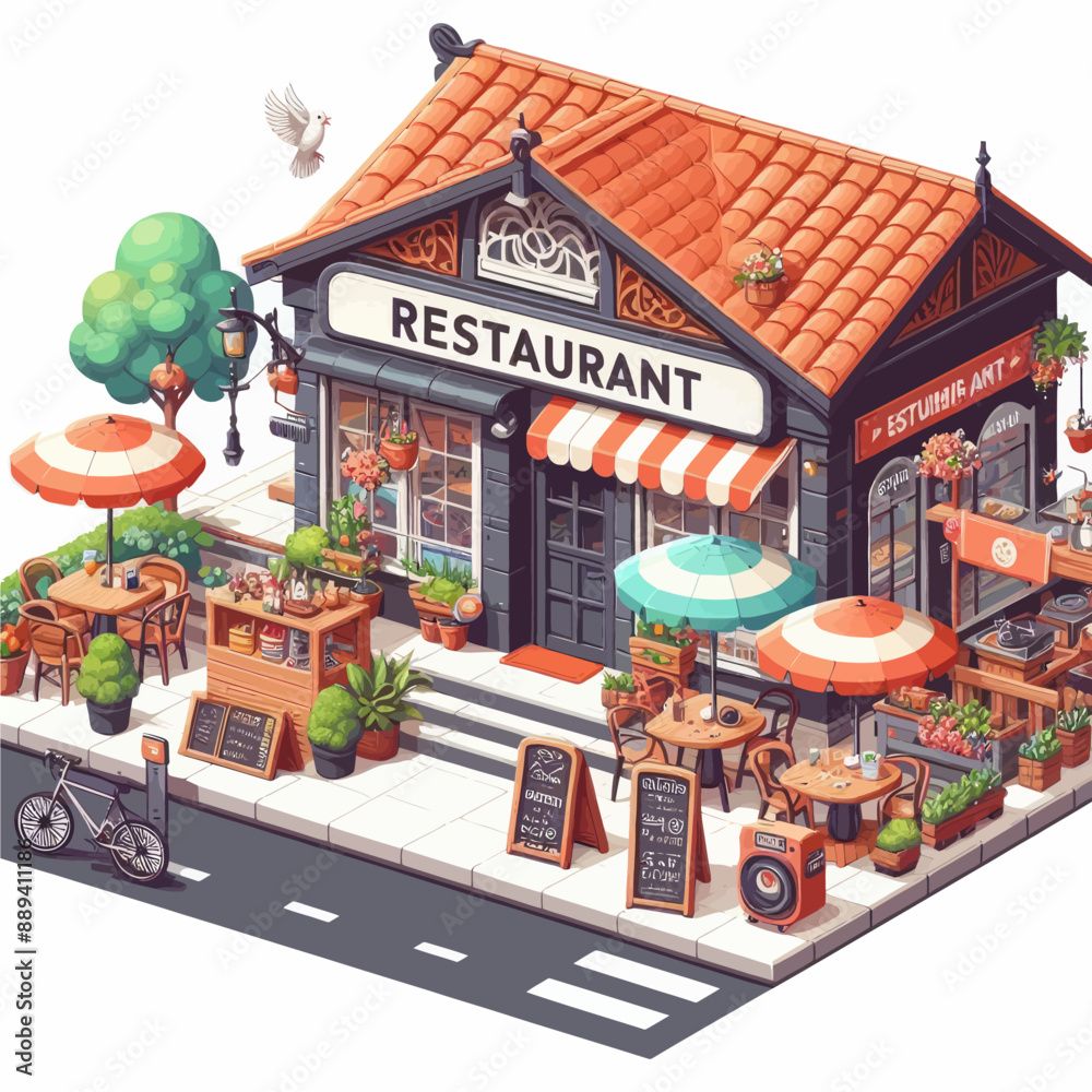 Sticker vector of restaurant with high detail in white background  