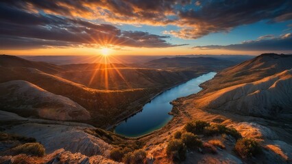 Fototapeta premium Lake In The Mountain Valley. 