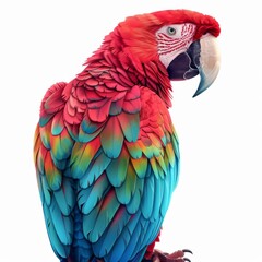 Fototapeta premium A colorful parrot, bird element, realistic illustration, vibrant feathers, isolated on white background
