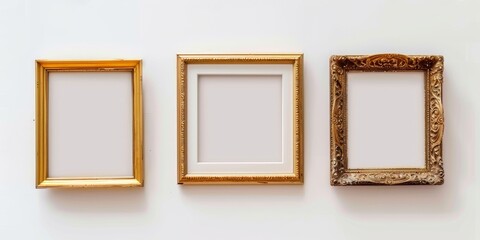 Golden Frames on White Background, Abstract Decorative Picture Frames for Interior Design. AI-Generated 4K HD Wallpaper.