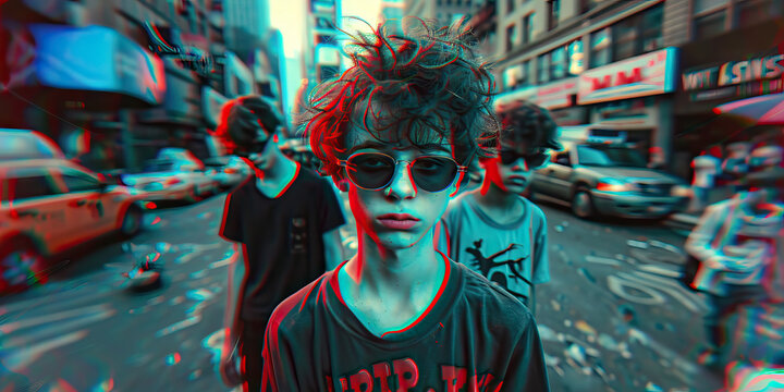Teen gang juvenile delinquent kids on a city street