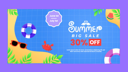 Naklejka premium Summer sale banner template paper cut style with attractive pastel colors
