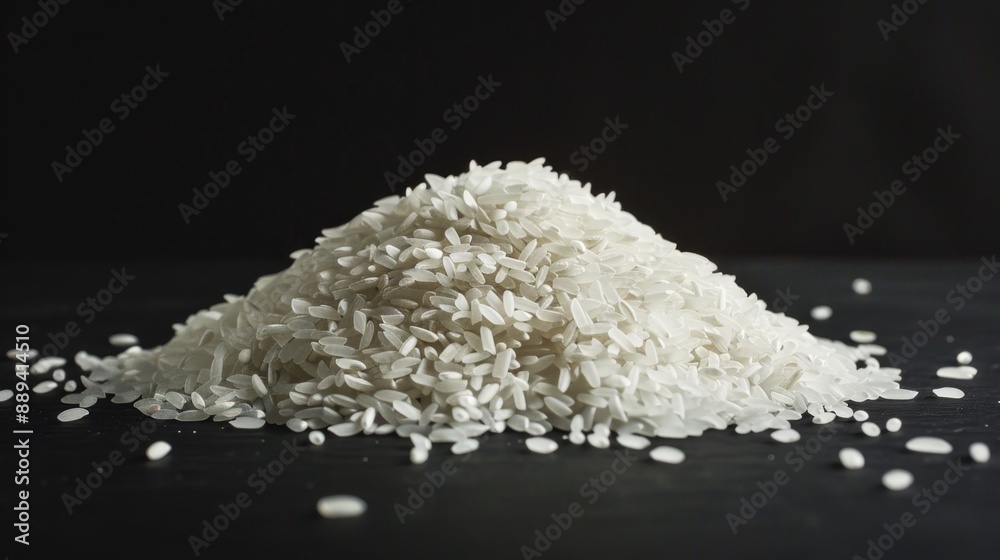 Poster a heap of cooked rice sitting on a flat surface, ready for serving or display