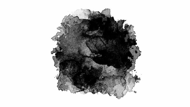 black watercolor effect, ink drop effect, alpha layer filter on a white background, dripping  slow motion spot ink fluid drops, digital black color explosion transition 