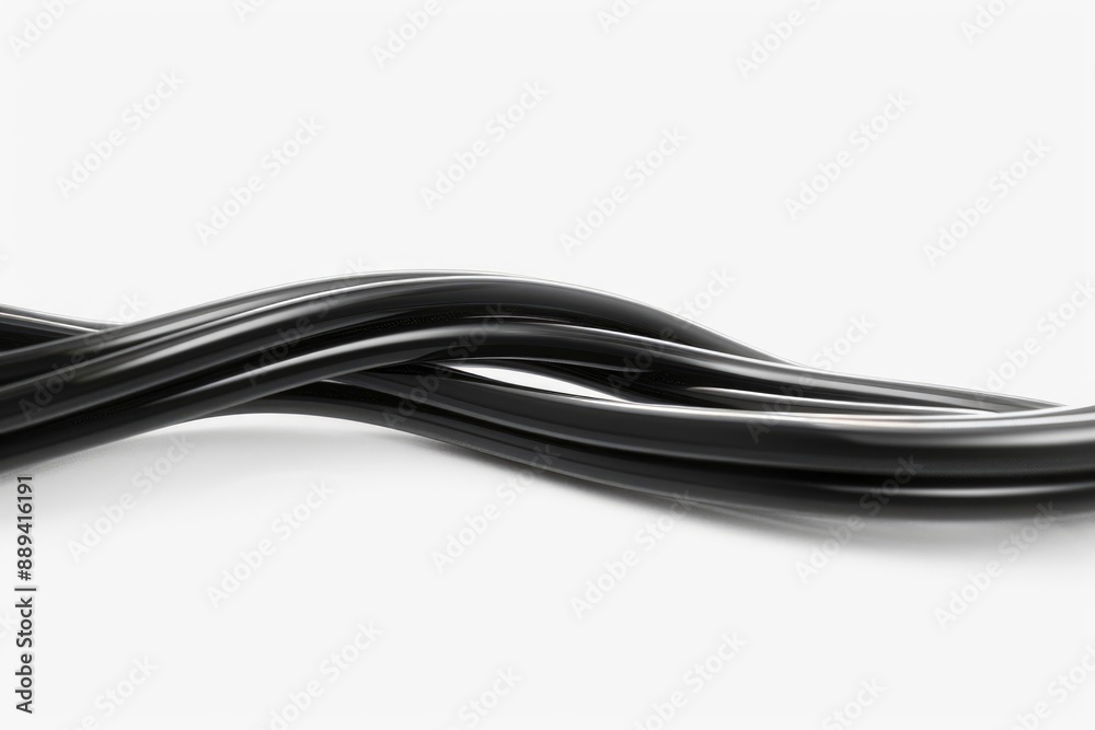 Poster A close-up shot of a black hose resting on a white surface, ideal for use in product photography or as a design element