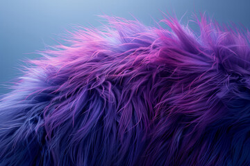 Fototapeta premium Surreal fur with a velvet-like texture and radiant purple and green highlights, against a plain white backdrop,