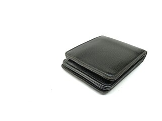 black leather wallet on white bacground