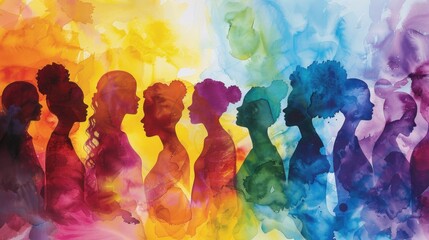 diverse women silhouettes watercolor painting