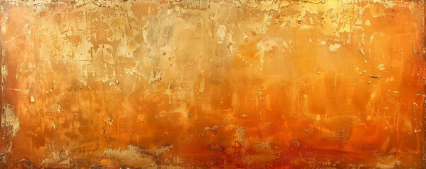 An abstract wall painting with textured layers of orange and gold, adding warmth and richness to the texture.