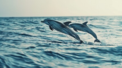 Fototapeta premium Dolphins jumping out of the water poster with