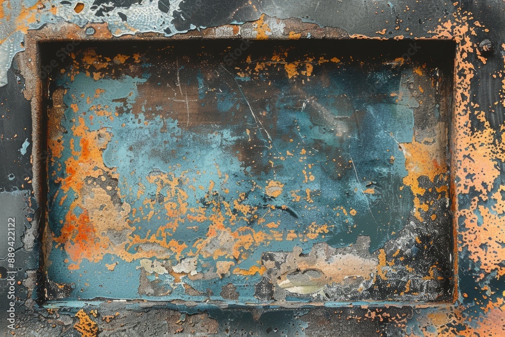 Poster A close-up of a rusty metal window with a weathered surface, suitable for use in a historical or industrial setting
