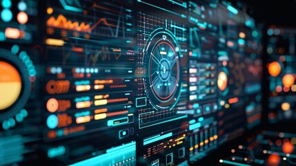 Fototapeta premium An abstract image of a cybersecurity team monitoring a network, with digital interfaces displaying data protection measures and threat detection
