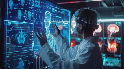Medical technology and futuristic concept. Doctor using hologram modern virtual screen interface