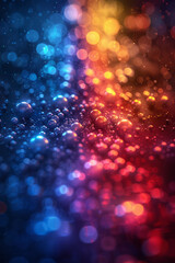 Vibrant bokeh lights in different colors forming an abstract, grid-like pattern on a dark background,