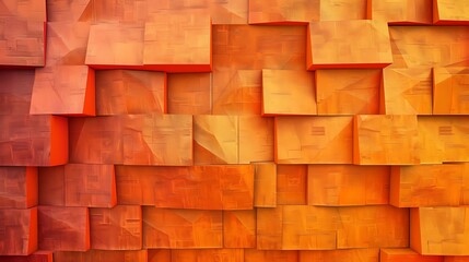 Obraz premium High-end block-like wall design with interlocking panels in a gradient of orange shades, creating a warm and dynamic abstract background