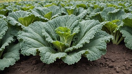 Naklejka premium Organic Kale Harvest Fresh Green Leaves in a Lush Field