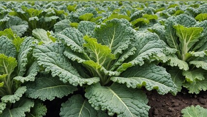 Organic Kale Harvest Fresh Green Leaves in a Lush Field