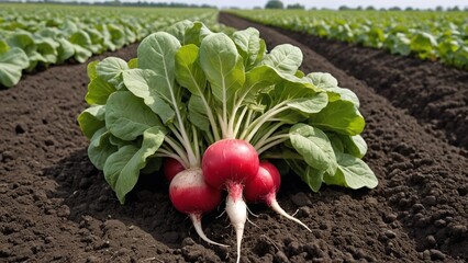 Vibrant Red Radish Harvest on Farm Field