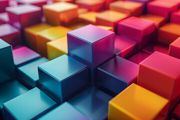 Obraz premium A vibrant abstract pattern of colorful interlocking 3D cubes, creating a visually striking geometric design,