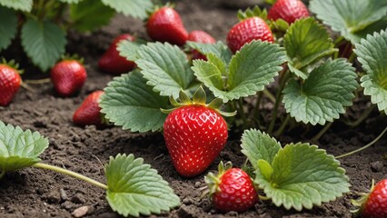 Vibrant Strawberry Harvest on Lush Green Bed