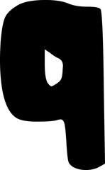 Lowercase alphabet letter q handwritten font, bold doodle style typography.