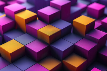 Obraz premium An abstract pattern of purple and yellow 3D cubes, with shadows adding depth and dimension,