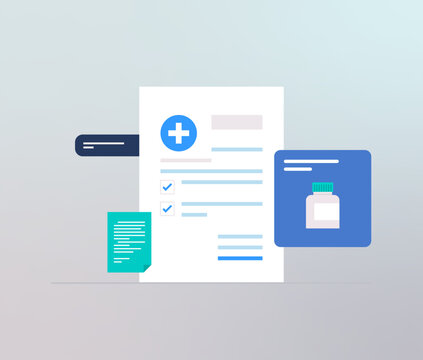 Health insurance and medical insurance policy, patient insurance healthcare concept flat vector illustration.	
