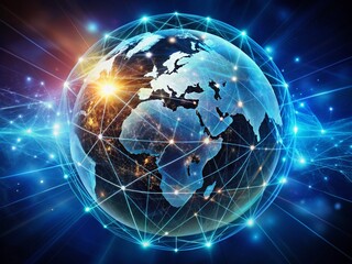 A gleaming global business globe surrounded by a network of digital connections, representing innovative marketing strategies and creative solutions for business development.
