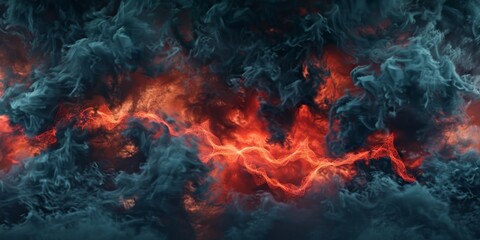 Fototapeta premium Abstract Explosion with Black Smoke and Red Lava. AI-Generated 4K HD Wallpaper. Dynamic and Powerful Visuals.