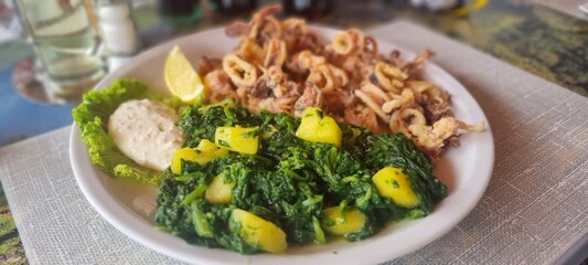 Fried calamari &  chard and potatoes