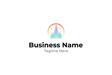 skyscraper logo design, city building decorated with sparkling stars and moon in modern gradient colors