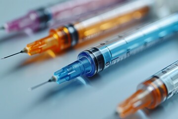 Insulin pen and needles minimal clean background bright studio lighting emphasizing the medical design and use