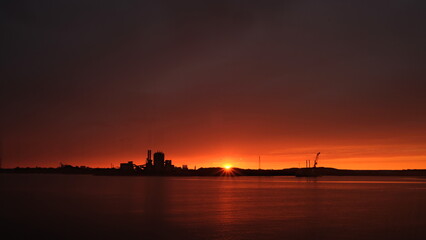 view of Luleå at sunset, industrial area