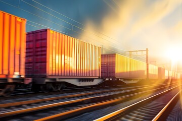 Fototapeta premium container train moving in the city