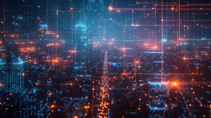 Fototapeta premium A cityscape with a lot of lights and a lot of dots