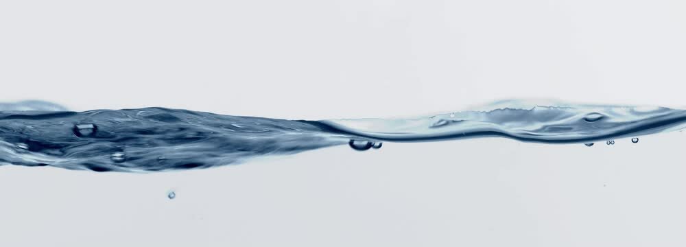 abstract blue water wave isolated on white background banner, rippled water line with transparent bubbles and underwater view, motion design concept with copy space 